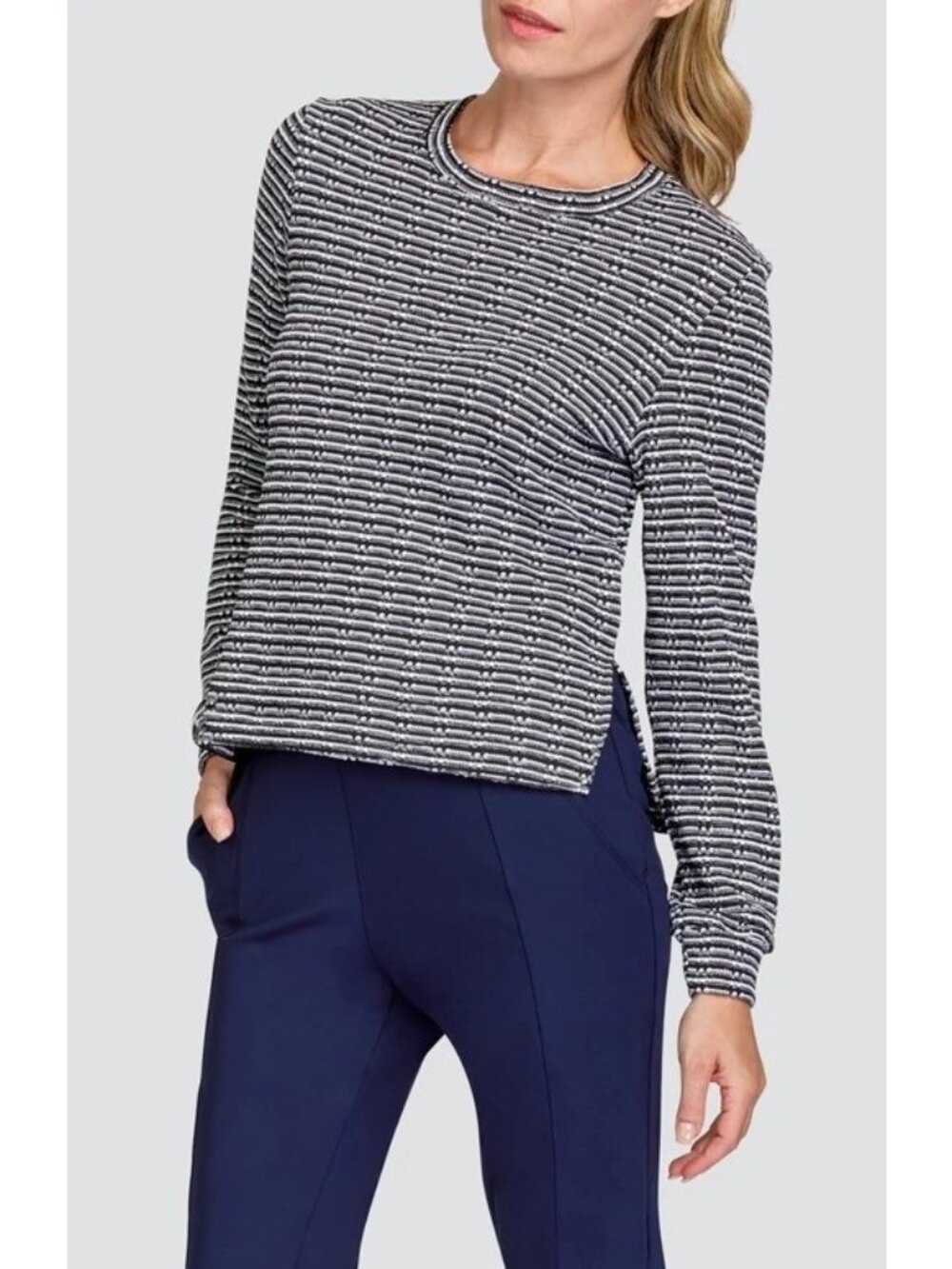 Tail Size L Black & White Viola Patterned Tweed Jacquard Long Sleeve Sweater Top